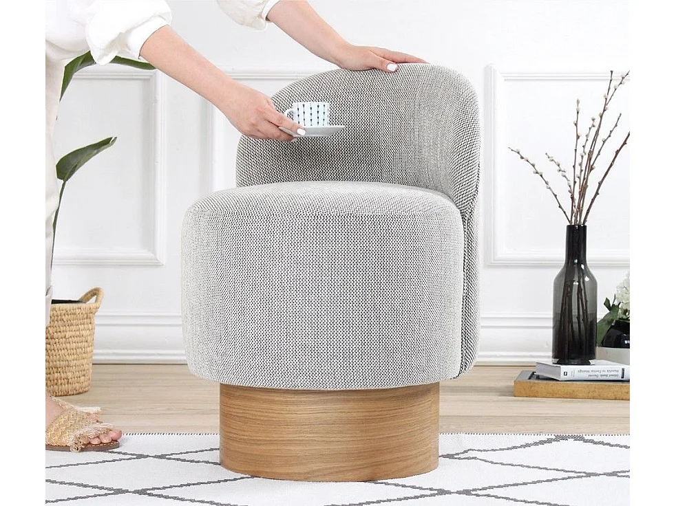 Pouf design Sada Bois clair et Tissu Gris