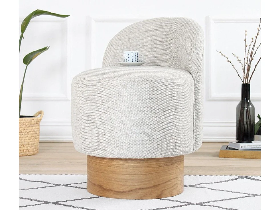 Pouf design Sada Bois clair et Tissu Gris clair
