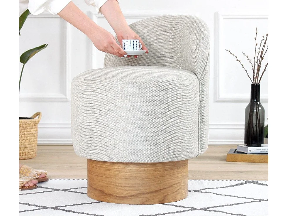 Pouf design Sada Bois clair et Tissu Gris clair