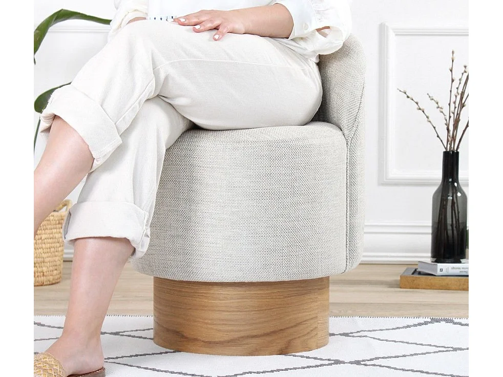 Pouf design Sada Bois clair et Tissu Gris clair