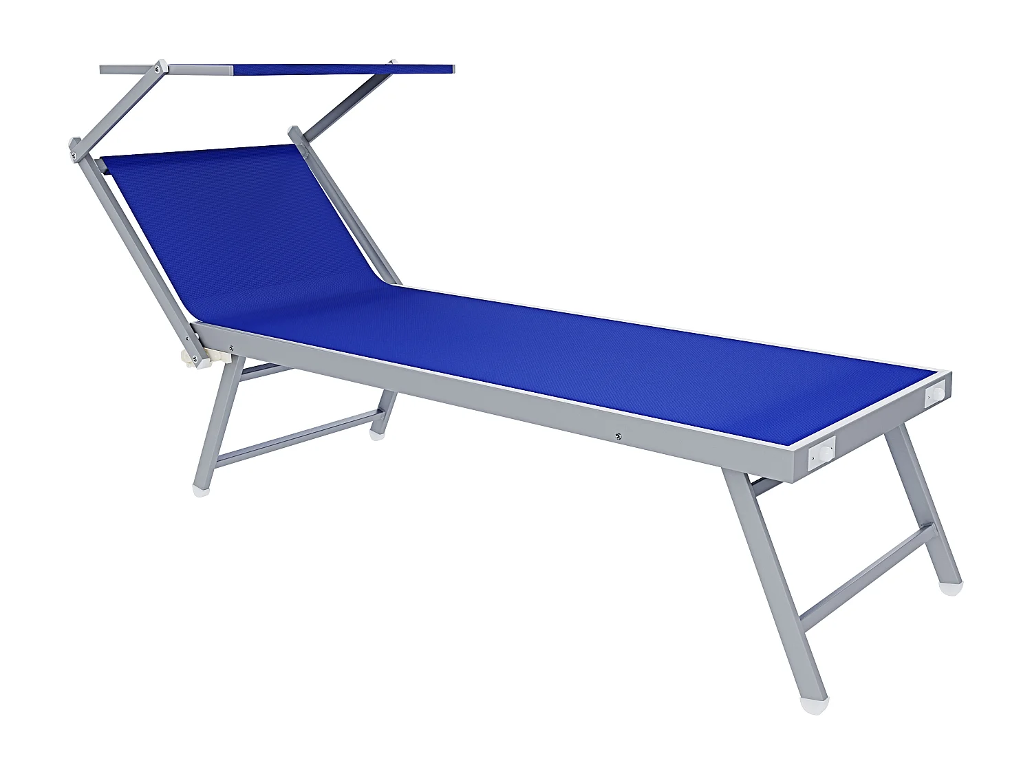 Lettino Prendisole Pieghevole Professionale in Alluminio e Tessuto Textilene Tettuccio Orientabile Parasole Sdraio Mare Spiaggia 182x60x38 cm Blu