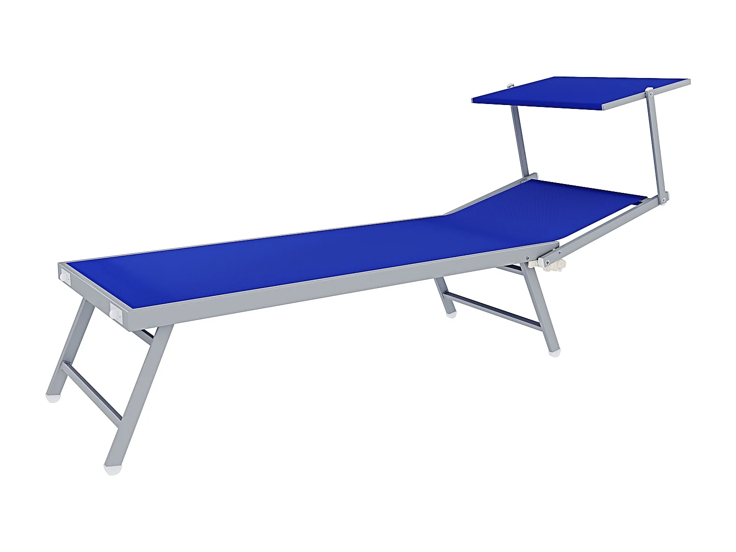 Lettino Prendisole Pieghevole Professionale in Alluminio e Tessuto Textilene Tettuccio Orientabile Parasole Sdraio Mare Spiaggia 182x60x38 cm Blu