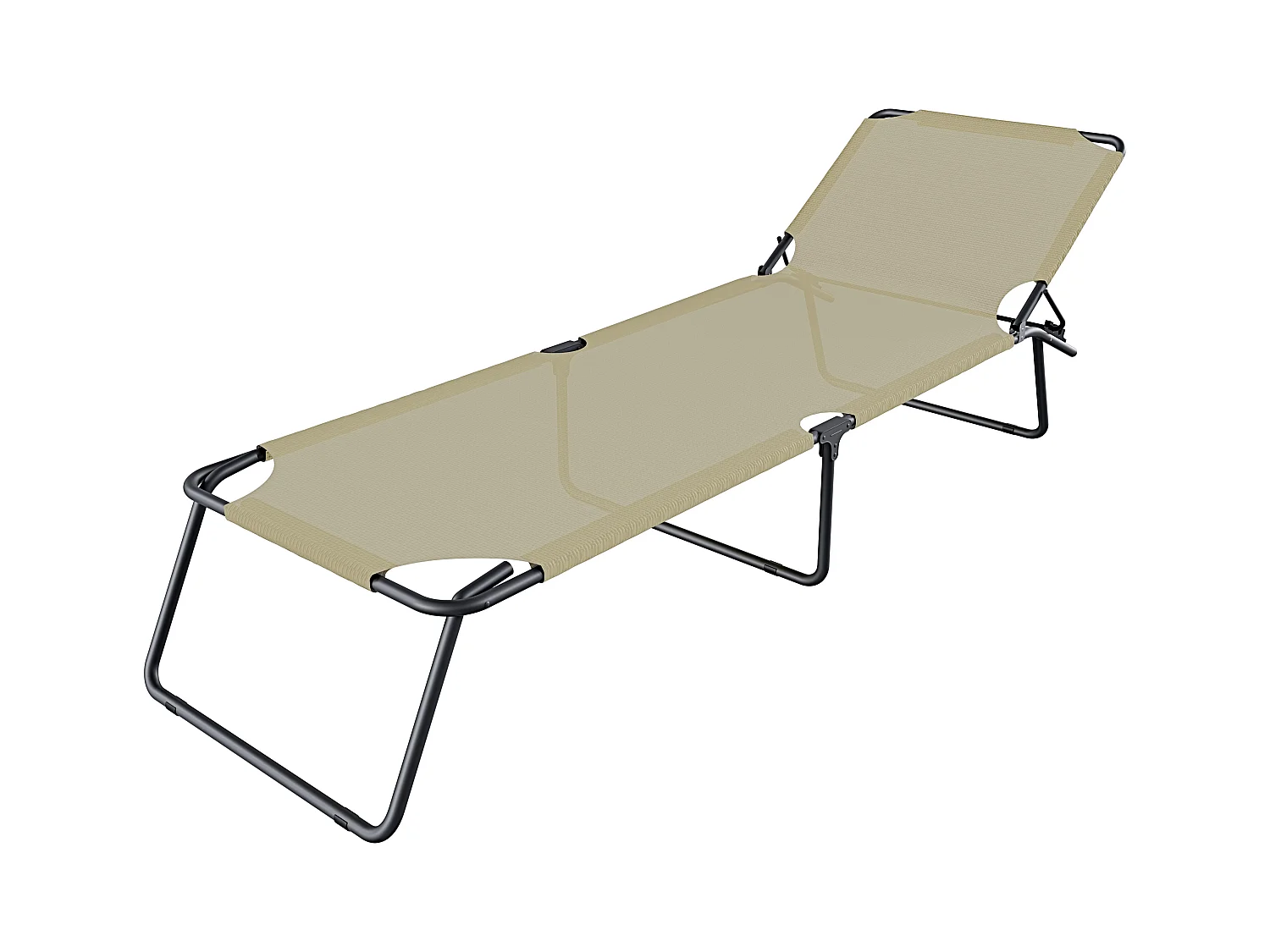 Lettino Pieghevole Prendisole Senza Tettuccio Parasole Reclinabile Regolabile Metallo Nero Sdraio Spiaggia Mare Giardino Piscina 187x53x24 Cm Beige