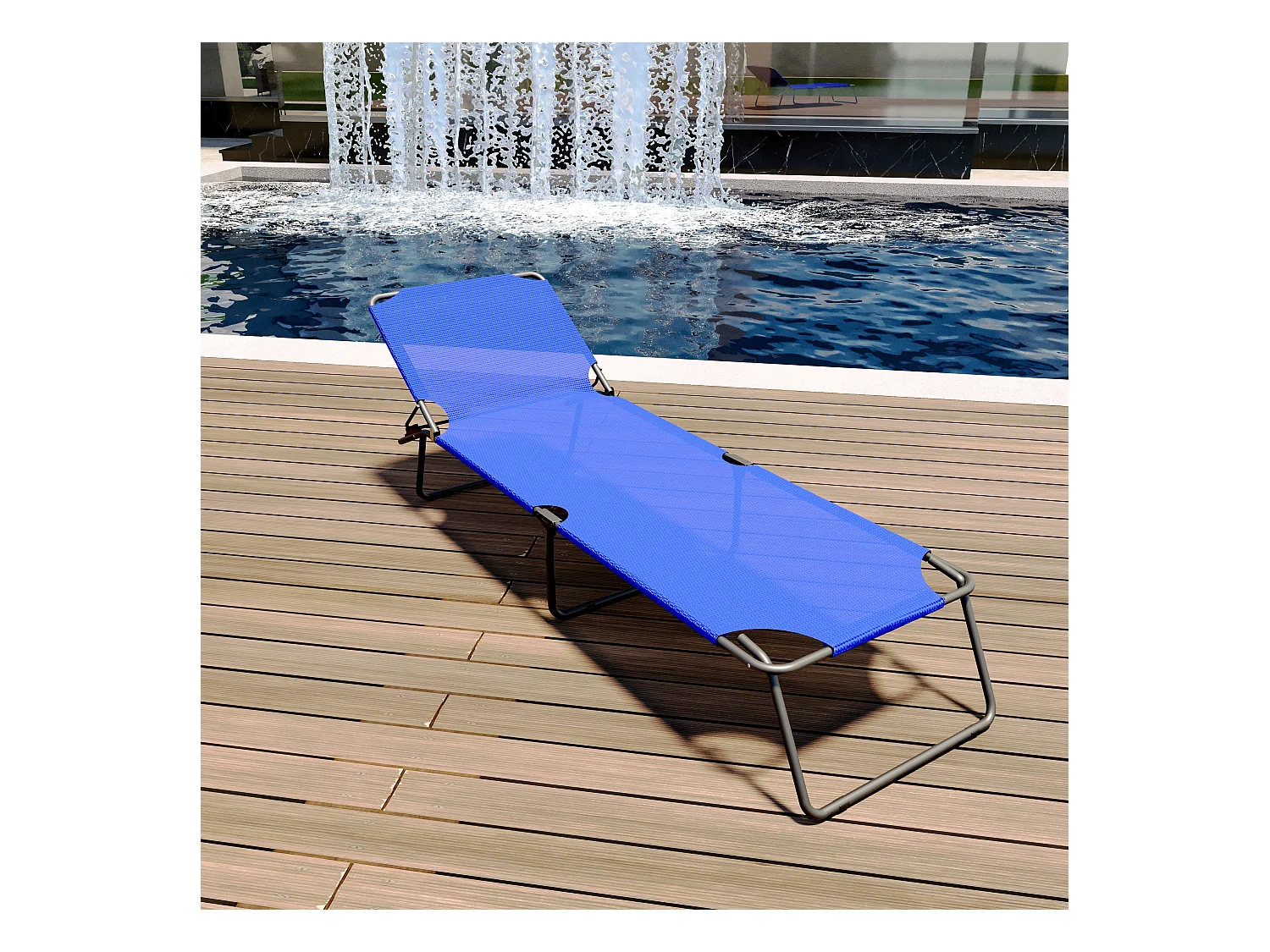 Lettino Pieghevole Prendisole Senza Tettuccio Parasole Reclinabile Regolabile Metallo Nero Sdraio Spiaggia Mare Giardino Piscina 187x53x24 Cm Blu