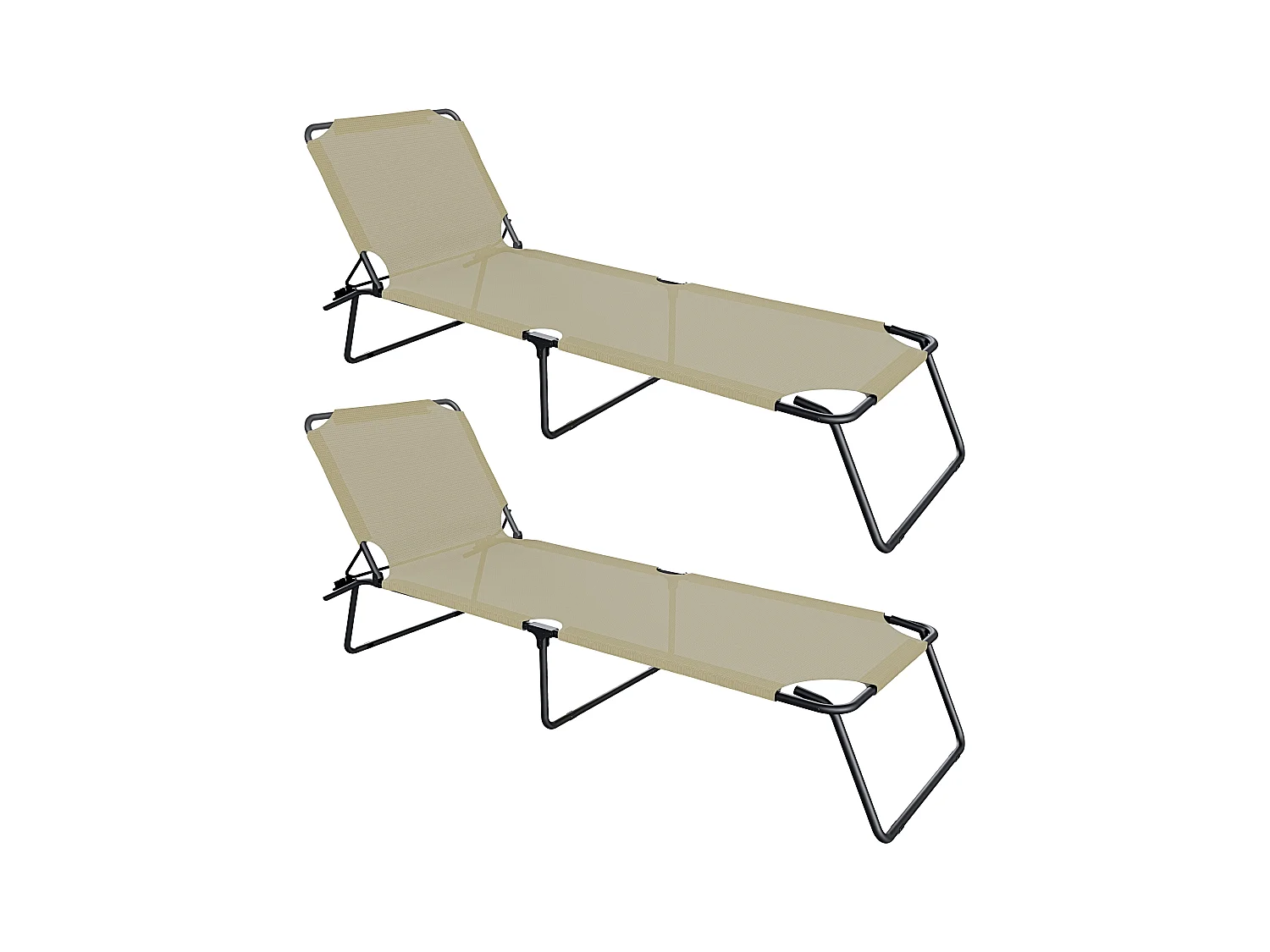 Coppia Di Lettini Pieghevoli Prendisole Senza Tettuccio Parasole Schienale Reclinabile Regolabile Struttura Metallo Sedia Sdraio 187x53x24Cm Beige