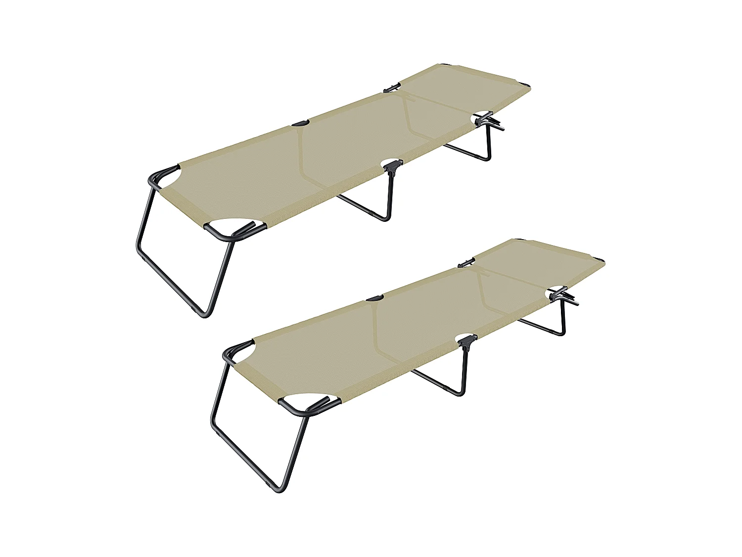 Coppia Di Lettini Pieghevoli Prendisole Senza Tettuccio Parasole Schienale Reclinabile Regolabile Struttura Metallo Sedia Sdraio 187x53x24Cm Beige