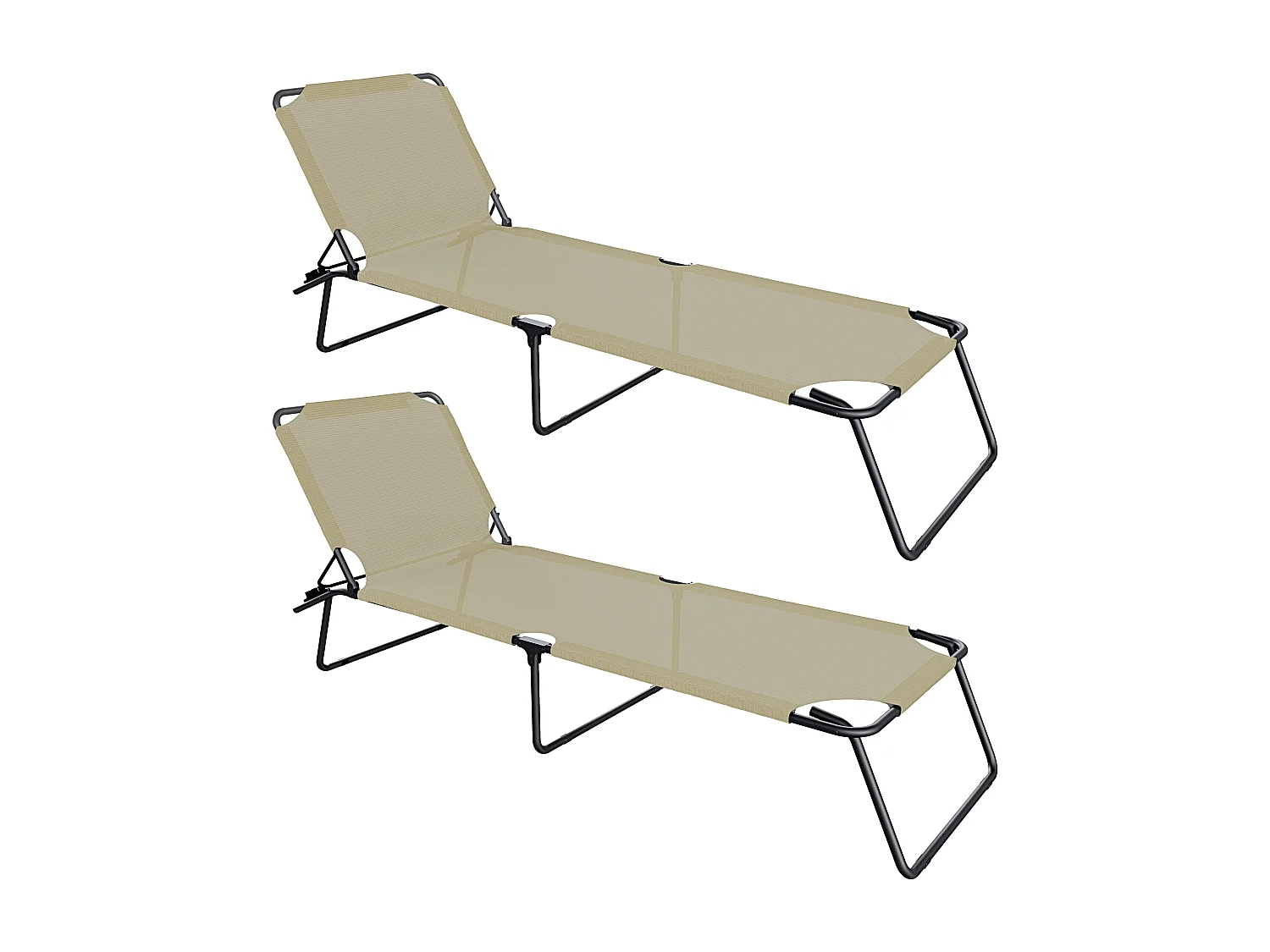 Coppia Di Lettini Pieghevoli Prendisole Senza Tettuccio Parasole Schienale Reclinabile Regolabile Struttura Metallo Sedia Sdraio 187x53x24Cm Beige