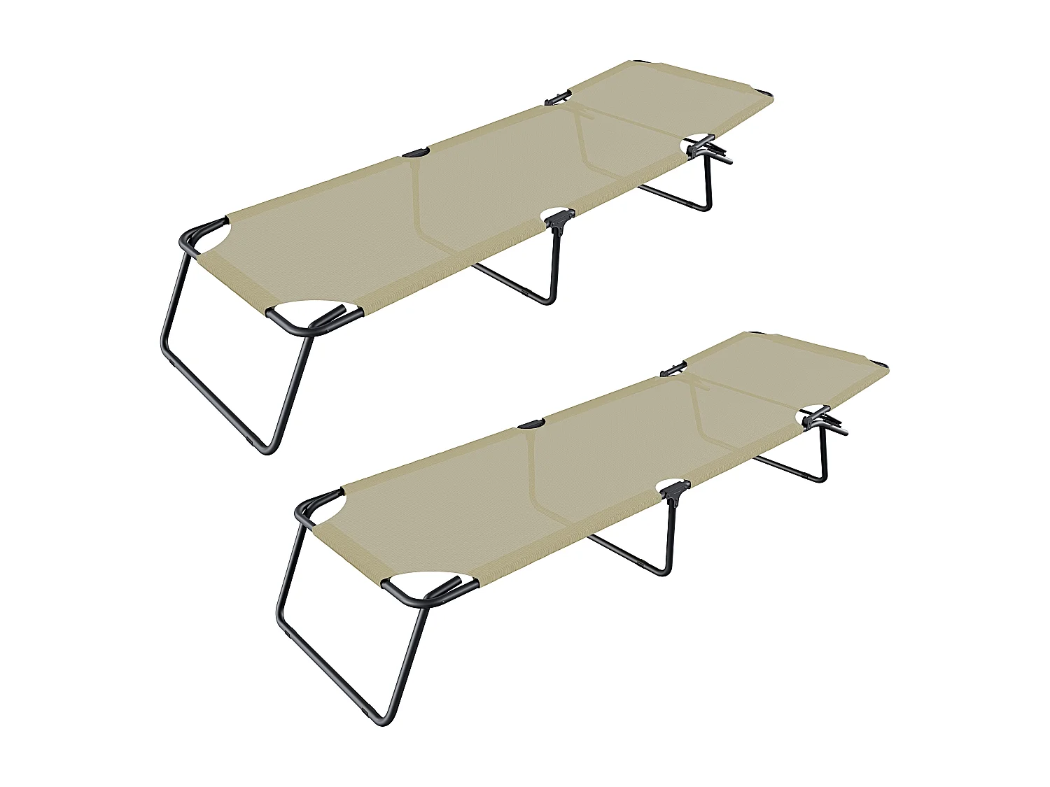 Coppia Di Lettini Pieghevoli Prendisole Senza Tettuccio Parasole Schienale Reclinabile Regolabile Struttura Metallo Sedia Sdraio 187x53x24Cm Beige