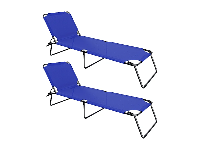 Coppia Di Lettini Pieghevoli Prendisole Senza Tettuccio Parasole Schienale Reclinabile Regolabile Struttura Metallo Sedia Sdraio 187x53x24Cm Blue