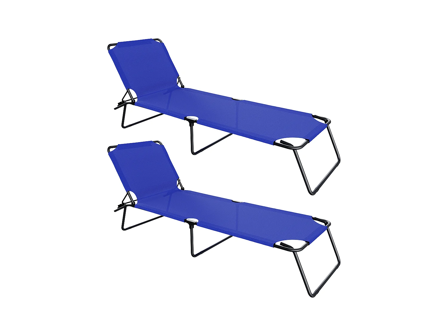 Coppia Di Lettini Pieghevoli Prendisole Senza Tettuccio Parasole Schienale Reclinabile Regolabile Struttura Metallo Sedia Sdraio 187x53x24Cm Blue