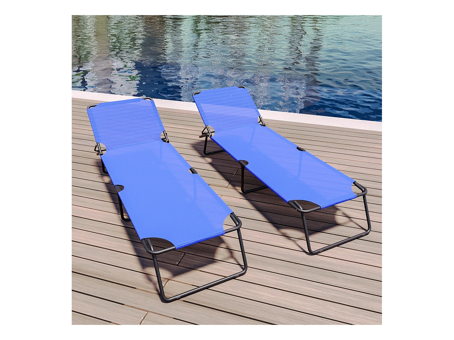 Coppia Di Lettini Pieghevoli Prendisole Senza Tettuccio Parasole Schienale Reclinabile Regolabile Struttura Metallo Sedia Sdraio 187x53x24Cm Blue