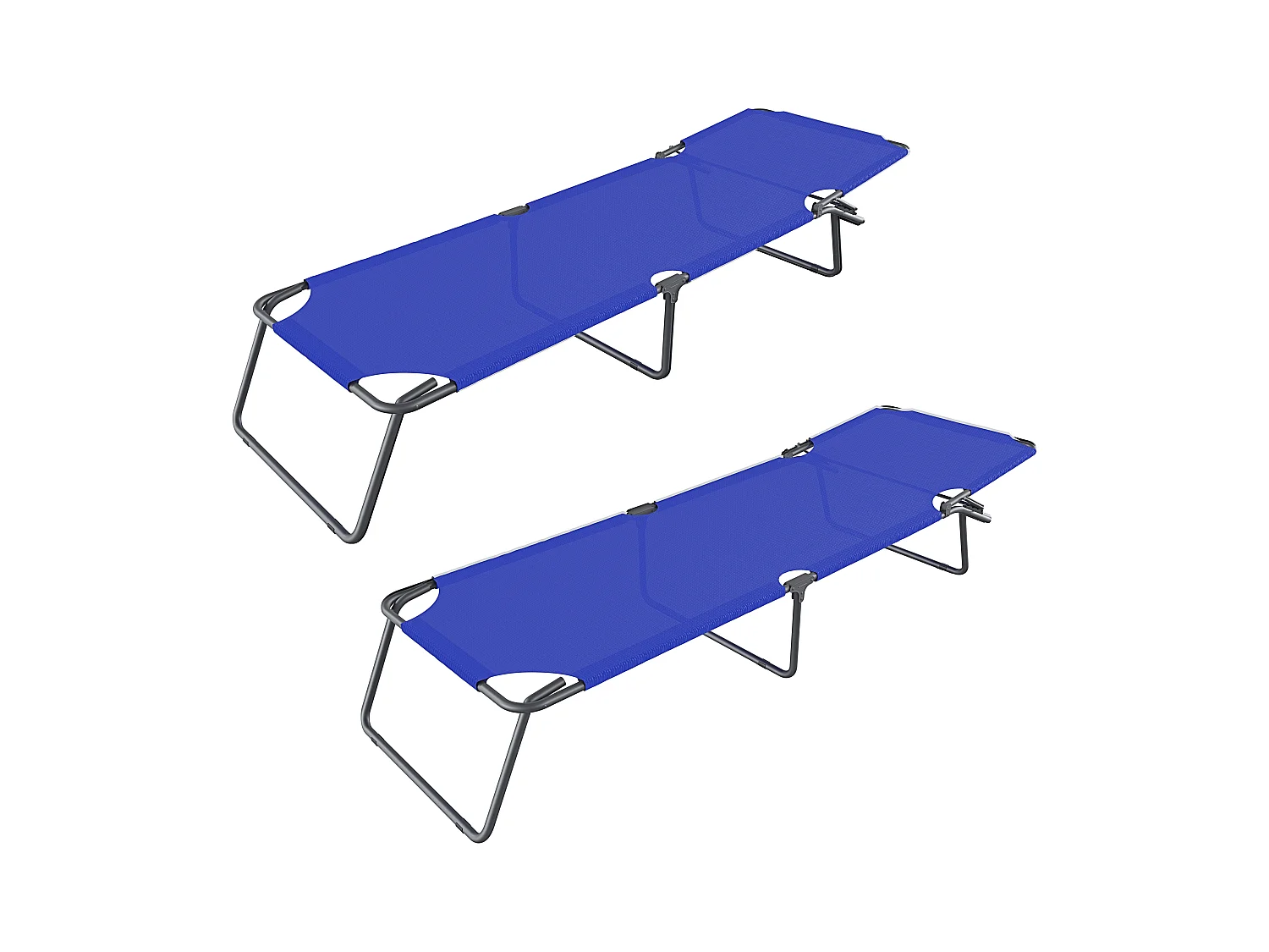 Coppia Di Lettini Pieghevoli Prendisole Senza Tettuccio Parasole Schienale Reclinabile Regolabile Struttura Metallo Sedia Sdraio 187x53x24Cm Blue