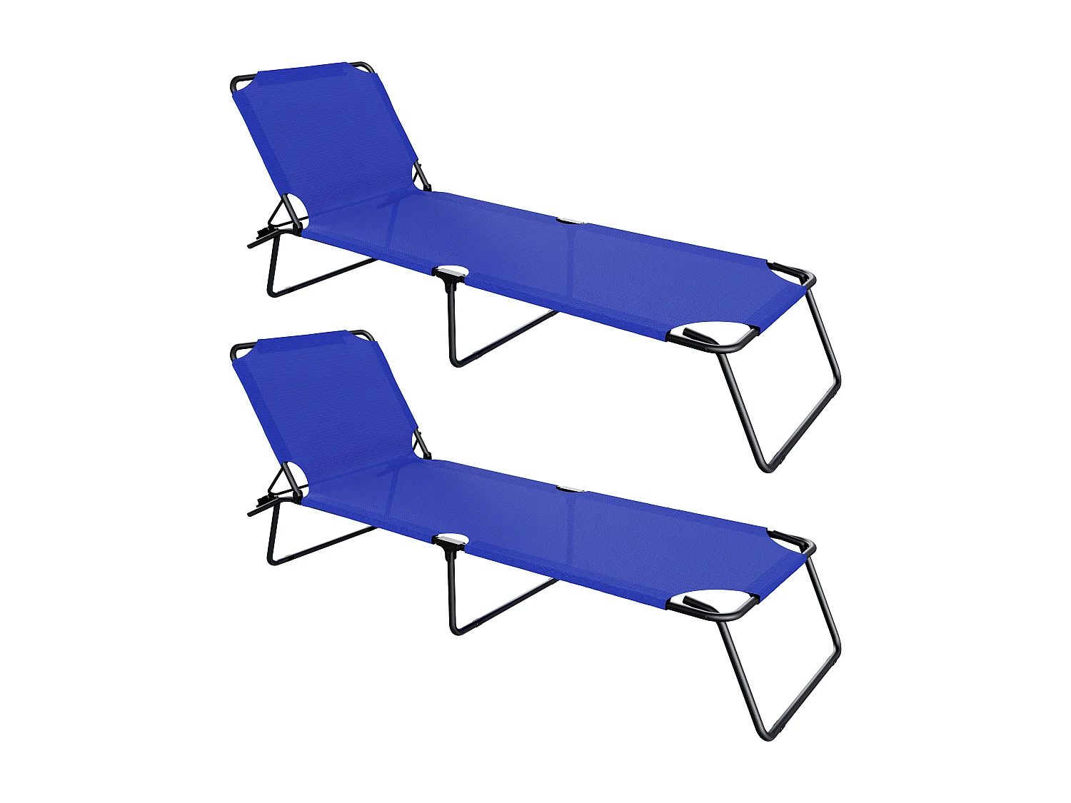 Coppia Di Lettini Pieghevoli Prendisole Senza Tettuccio Parasole Schienale Reclinabile Regolabile Struttura Metallo Sedia Sdraio 187x53x24Cm Blue