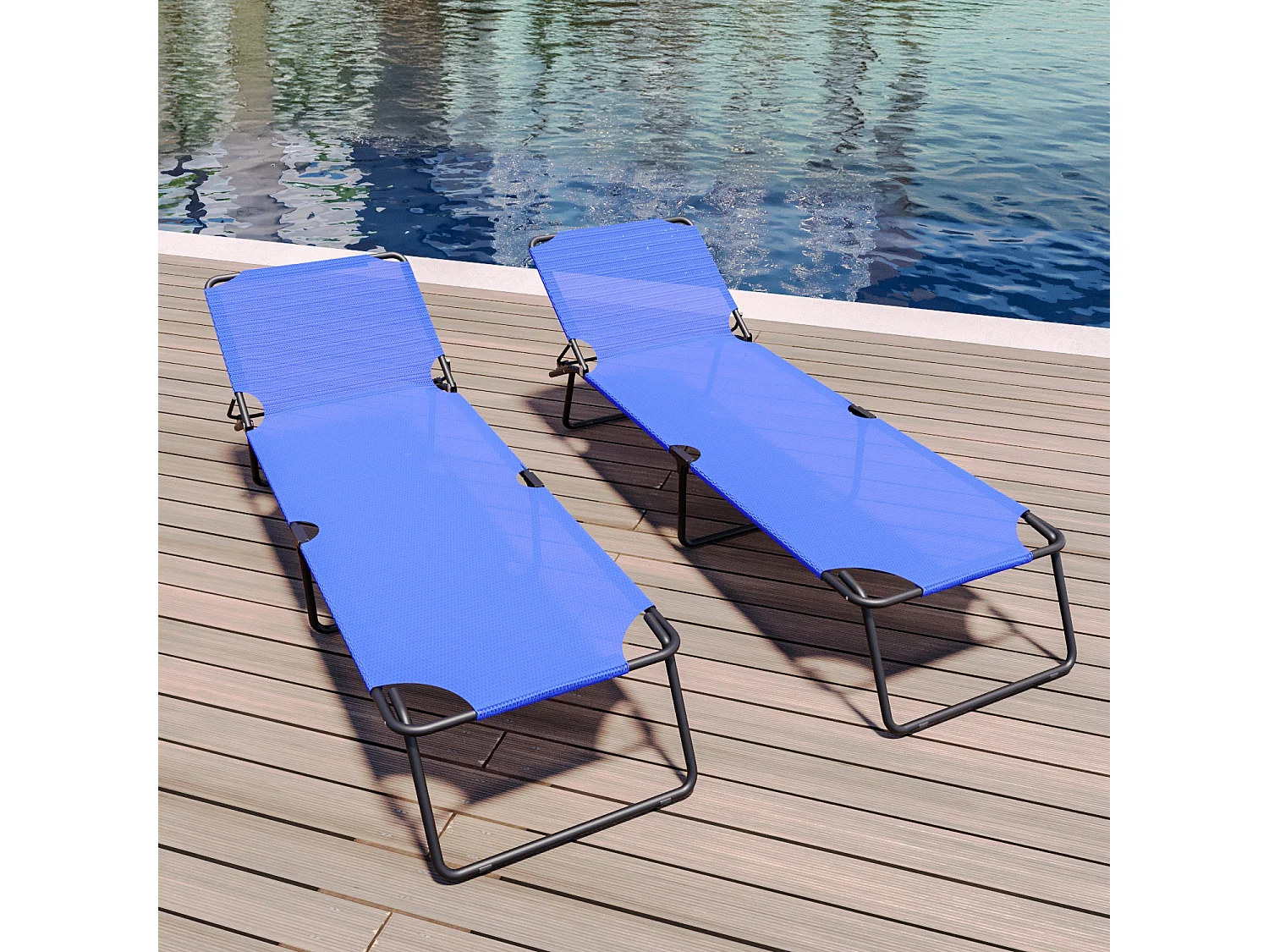 Coppia Di Lettini Pieghevoli Prendisole Senza Tettuccio Parasole Schienale Reclinabile Regolabile Struttura Metallo Sedia Sdraio 187x53x24Cm Blue