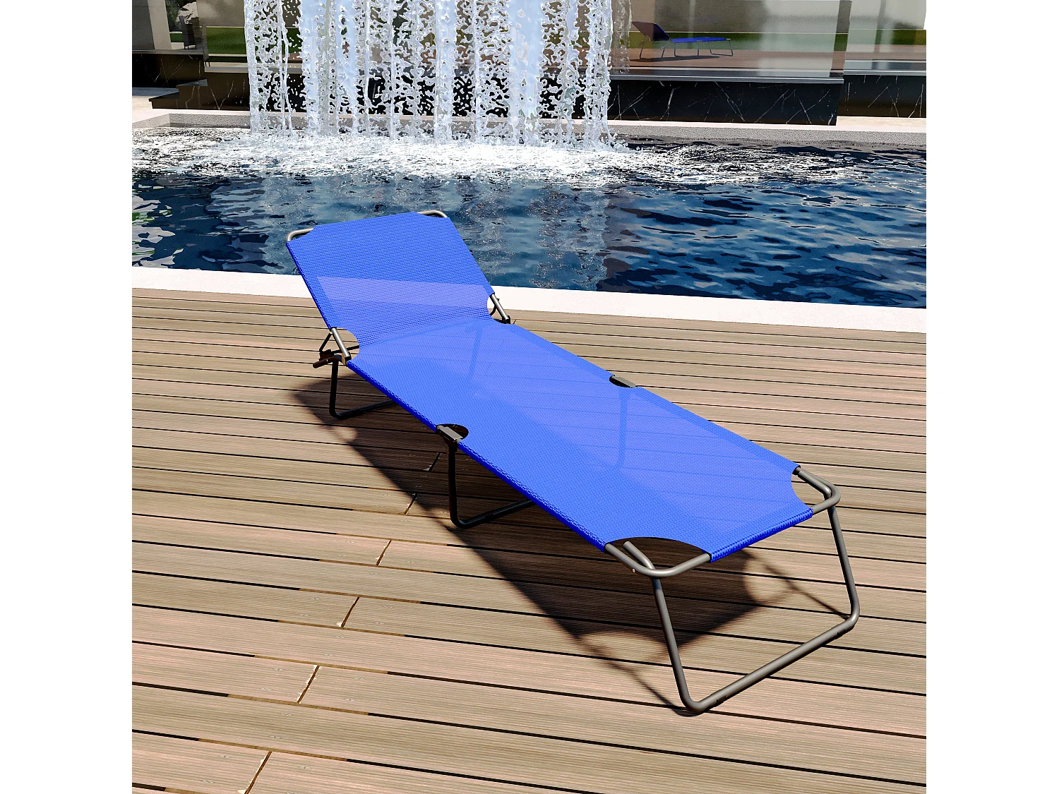 Coppia Di Lettini Pieghevoli Prendisole Senza Tettuccio Parasole Schienale Reclinabile Regolabile Struttura Metallo Sedia Sdraio 187x53x24Cm Blue