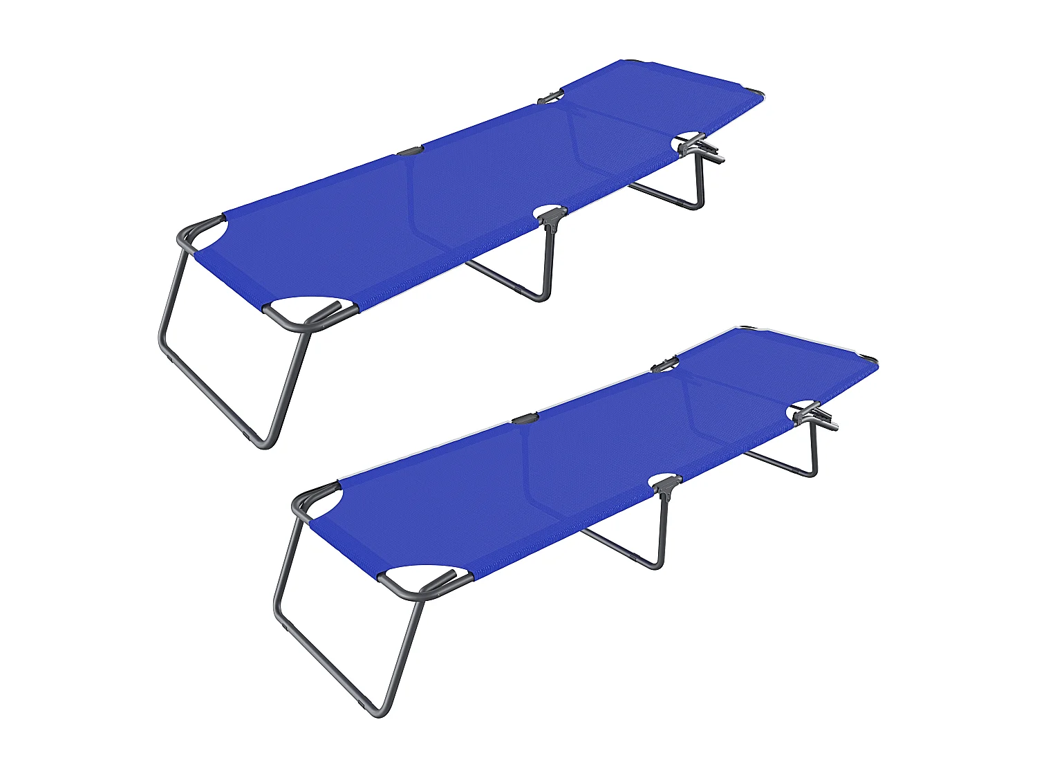 Coppia Di Lettini Pieghevoli Prendisole Senza Tettuccio Parasole Schienale Reclinabile Regolabile Struttura Metallo Sedia Sdraio 187x53x24Cm Blue