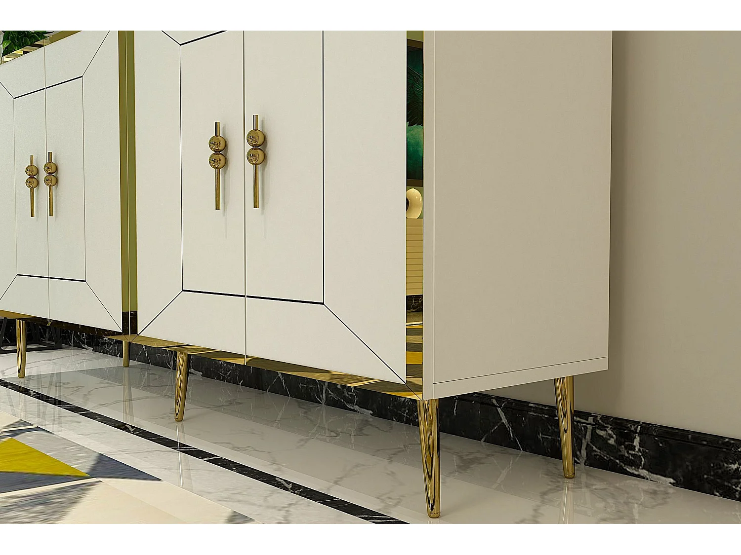 Aparador – 150 cm – Branco e Dourado – Painel de partículas revestido a melamina