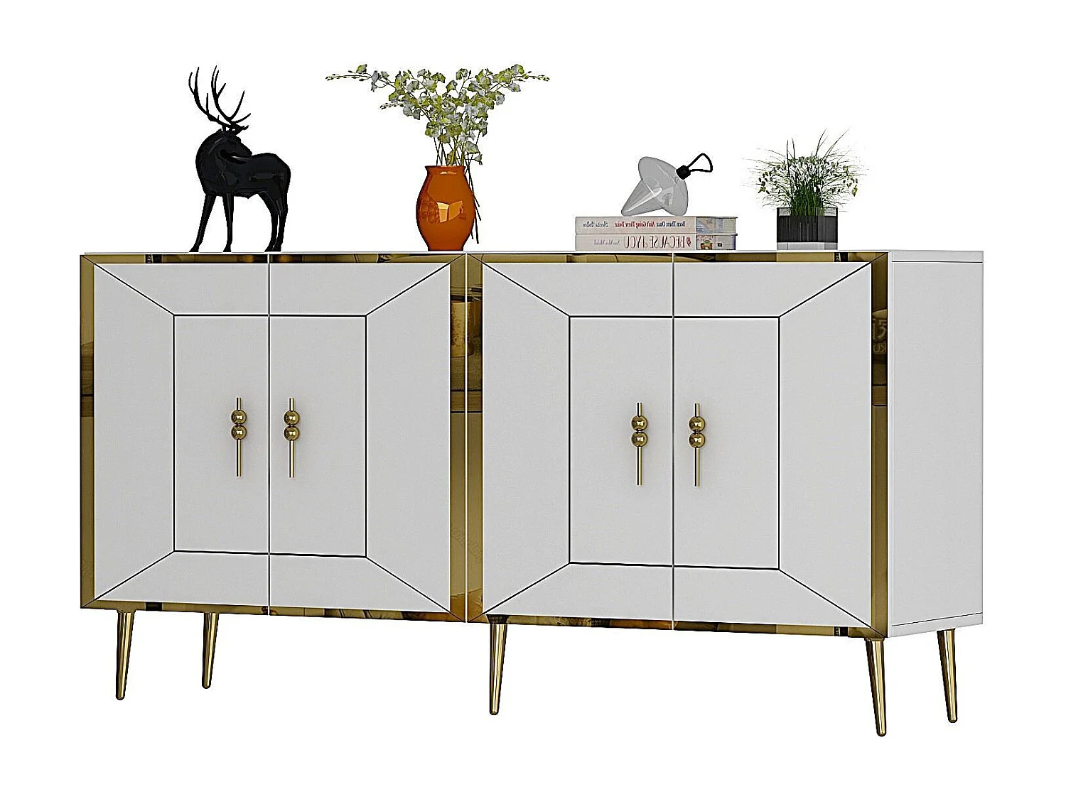 Aparador – 150 cm – Branco e Dourado – Painel de partículas revestido a melamina