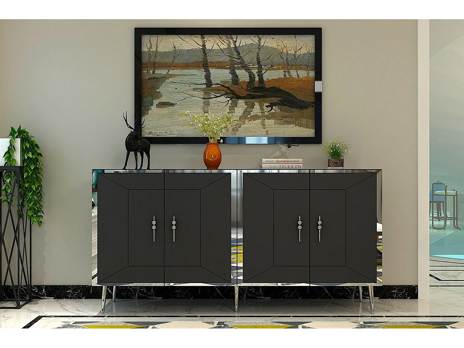 Aparador – 150 cm – Antracita y Plata – Tablero de Partículas