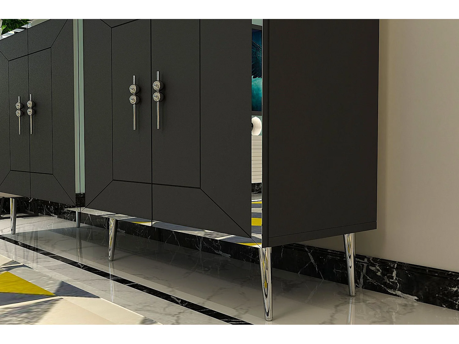 Aparador – 150 cm – Antracita y Plata – Tablero de Partículas