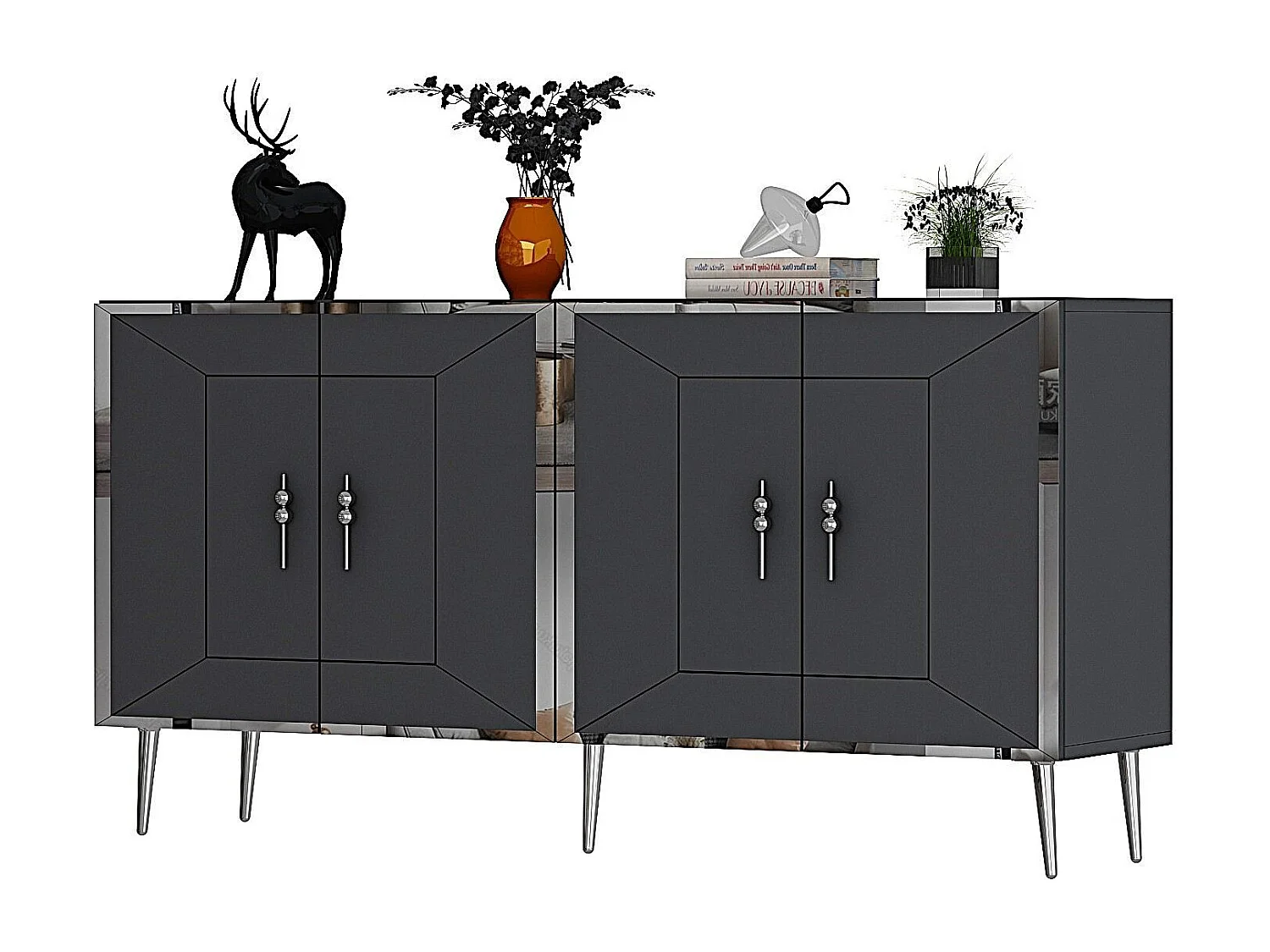 Aparador – 150 cm – Antracita y Plata – Tablero de Partículas