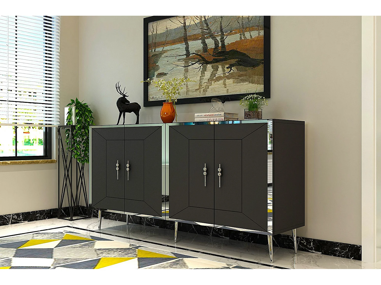 Aparador – 150 cm – Antracita y Plata – Tablero de Partículas