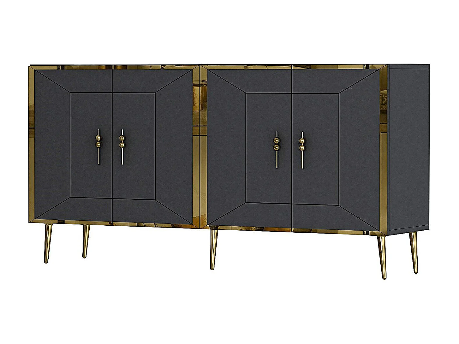 Aparador – 150 cm – Antracite e Dourado – Painéis de partículas revestidos a melamina