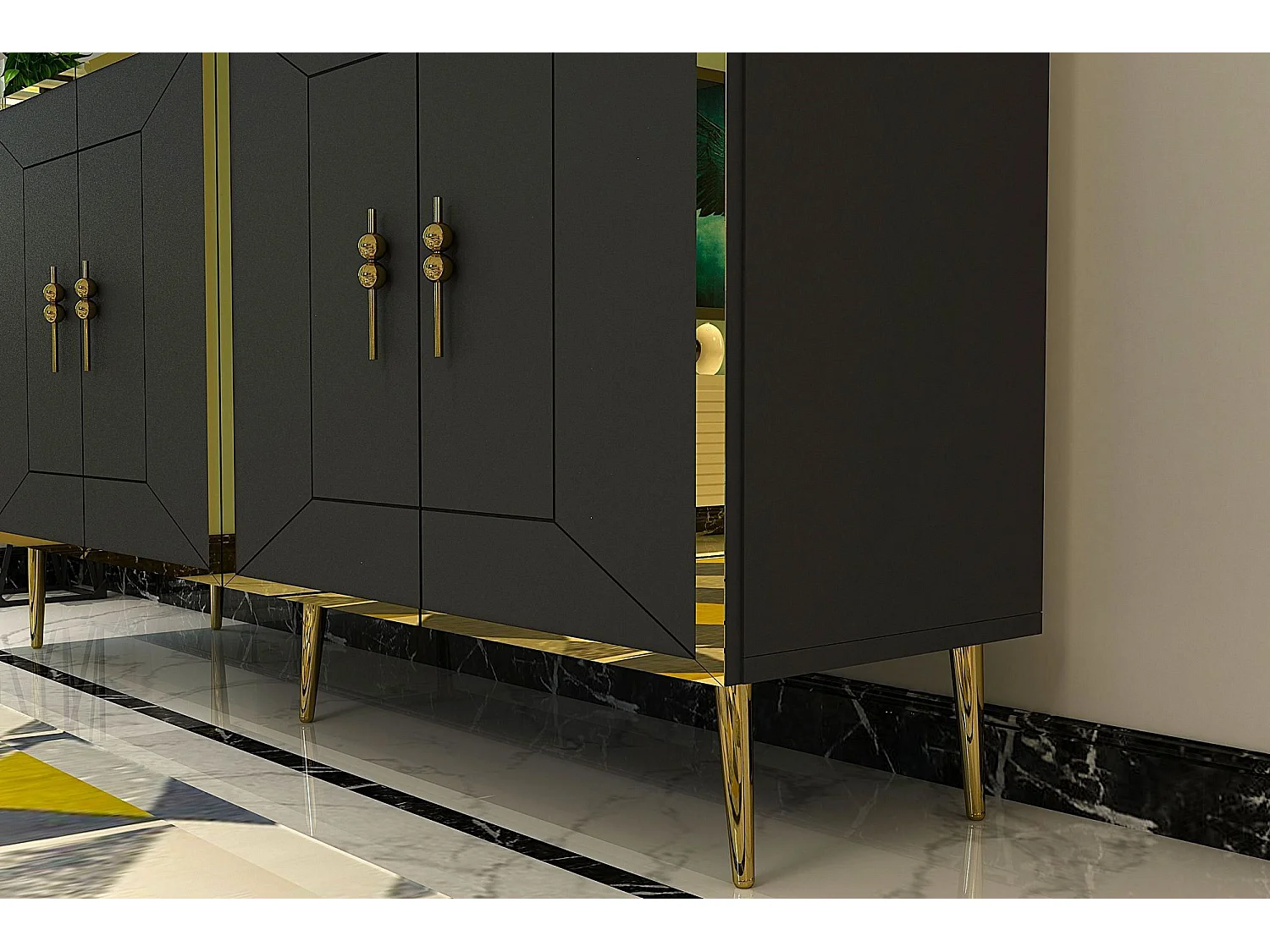 Aparador – 150 cm – Antracite e Dourado – Painéis de partículas revestidos a melamina