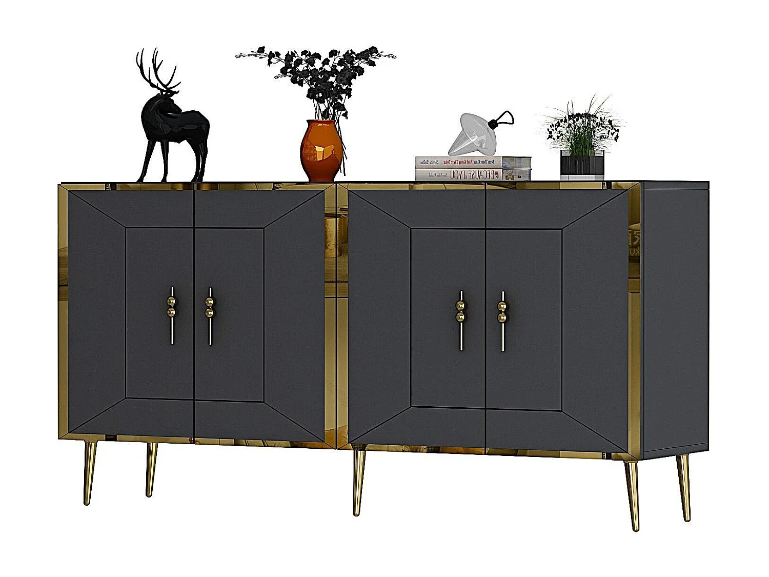 Aparador – 150 cm – Antracite e Dourado – Painéis de partículas revestidos a melamina