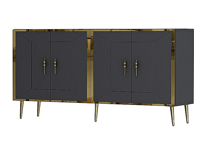 Aparador – 150 cm – Antracite e Dourado – Painéis de partículas revestidos a melamina