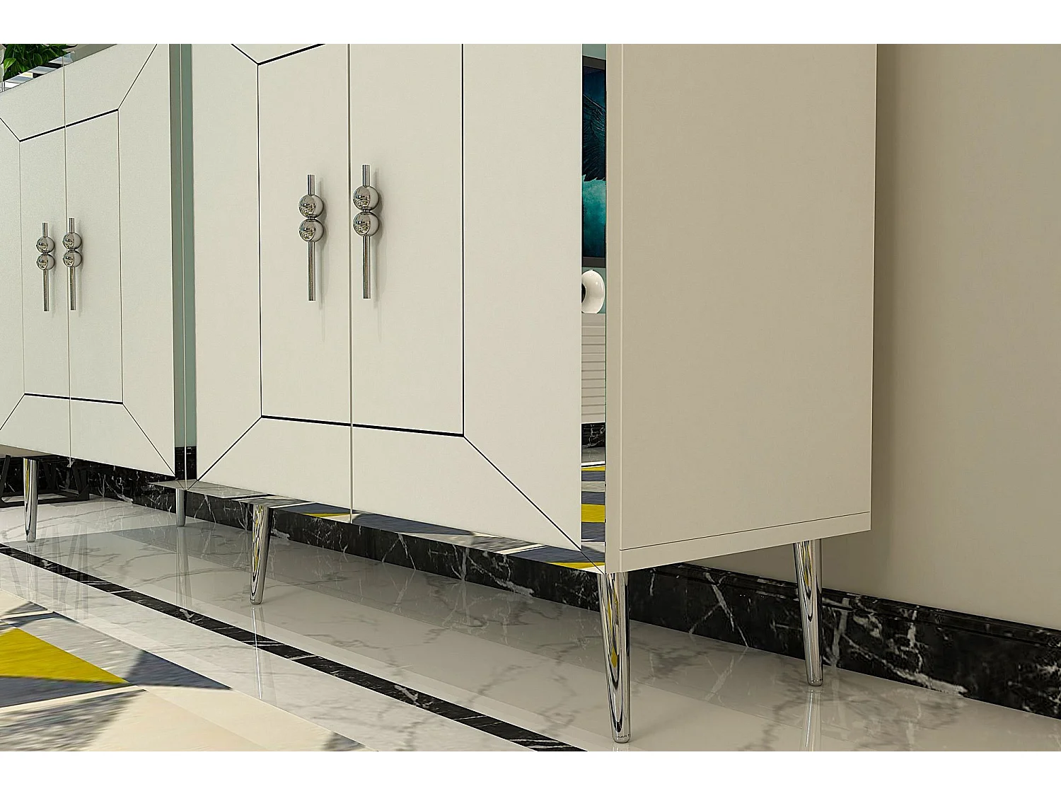 Aparador – 150 cm – Branco e Prata – Melamina