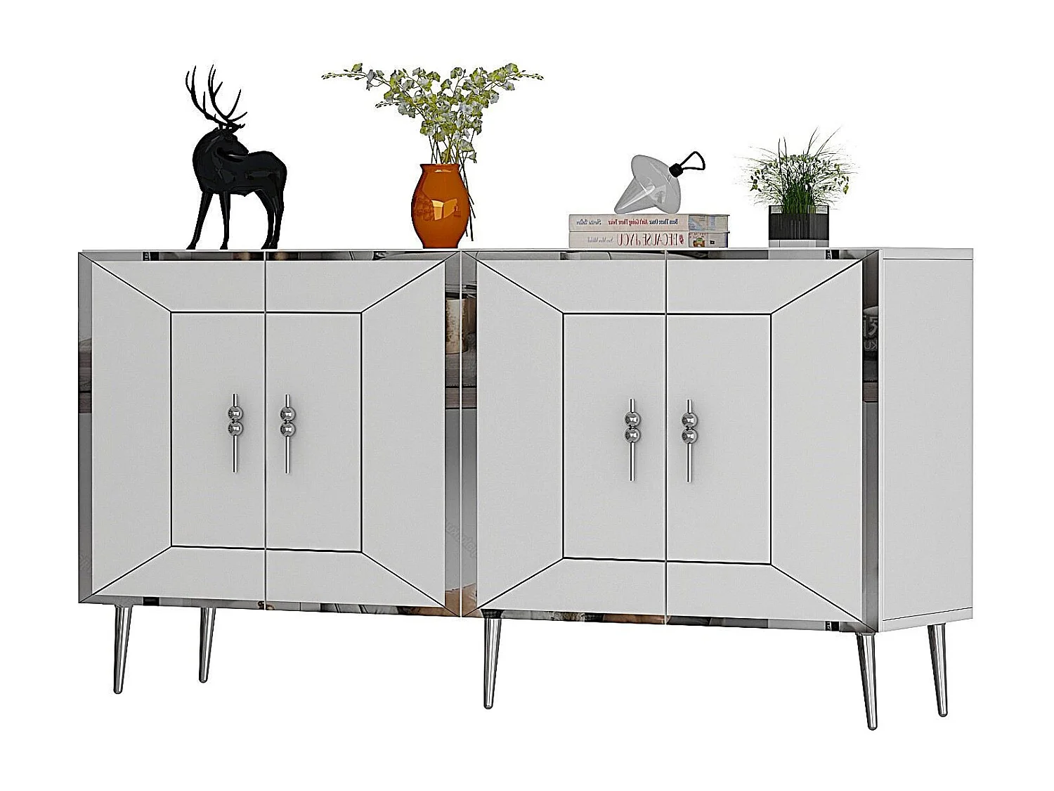 Aparador – 150 cm – Branco e Prata – Melamina