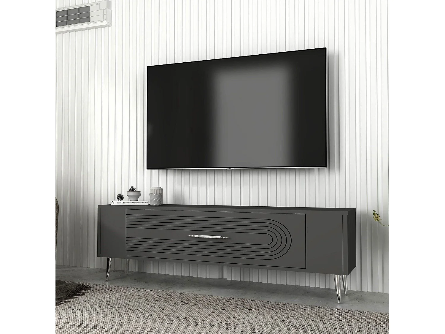 TV-Ständer – 120 cm x 48,2 cm x 26,4 cm – Anthrazit und Silber – Melamin