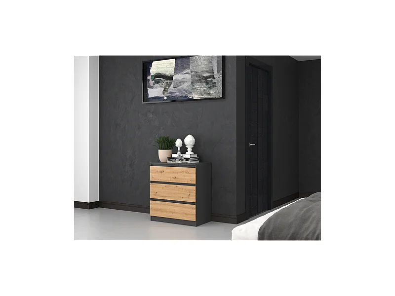 Komoda Malwa M3 | Antracyt/Dąb Artisan |70x40x75 cm | 3 szuflady