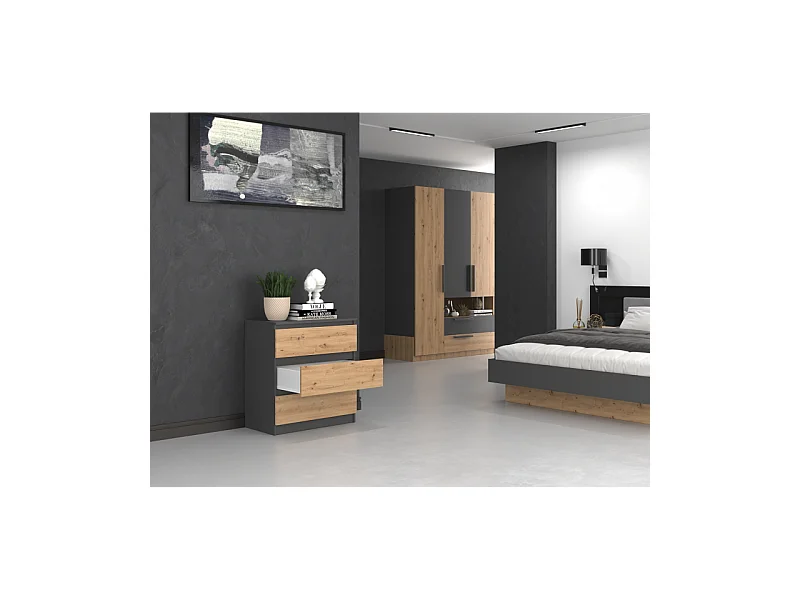 Komoda Malwa M3 | Antracyt/Dąb Artisan |70x40x75 cm | 3 szuflady