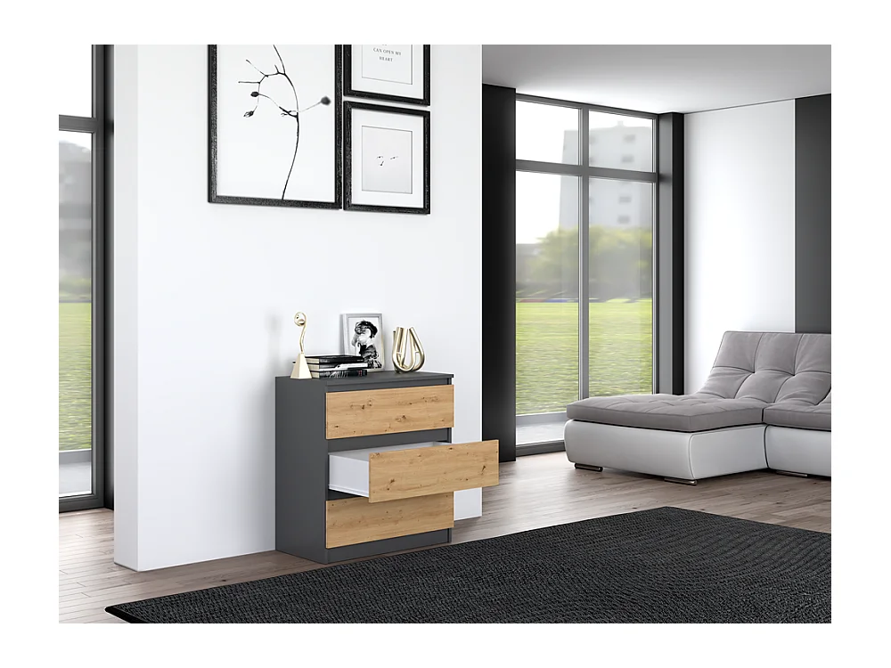 Komoda Malwa M3 | Antracyt/Dąb Artisan |70x40x75 cm | 3 szuflady