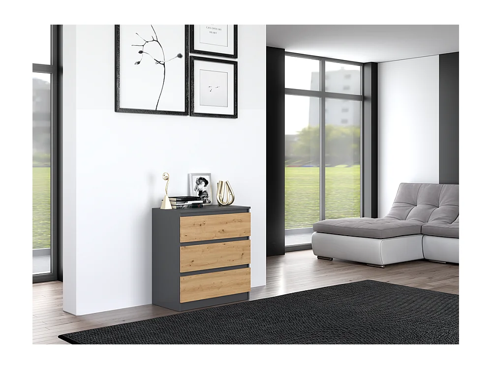 Komoda Malwa M3 | Antracyt/Dąb Artisan |70x40x75 cm | 3 szuflady