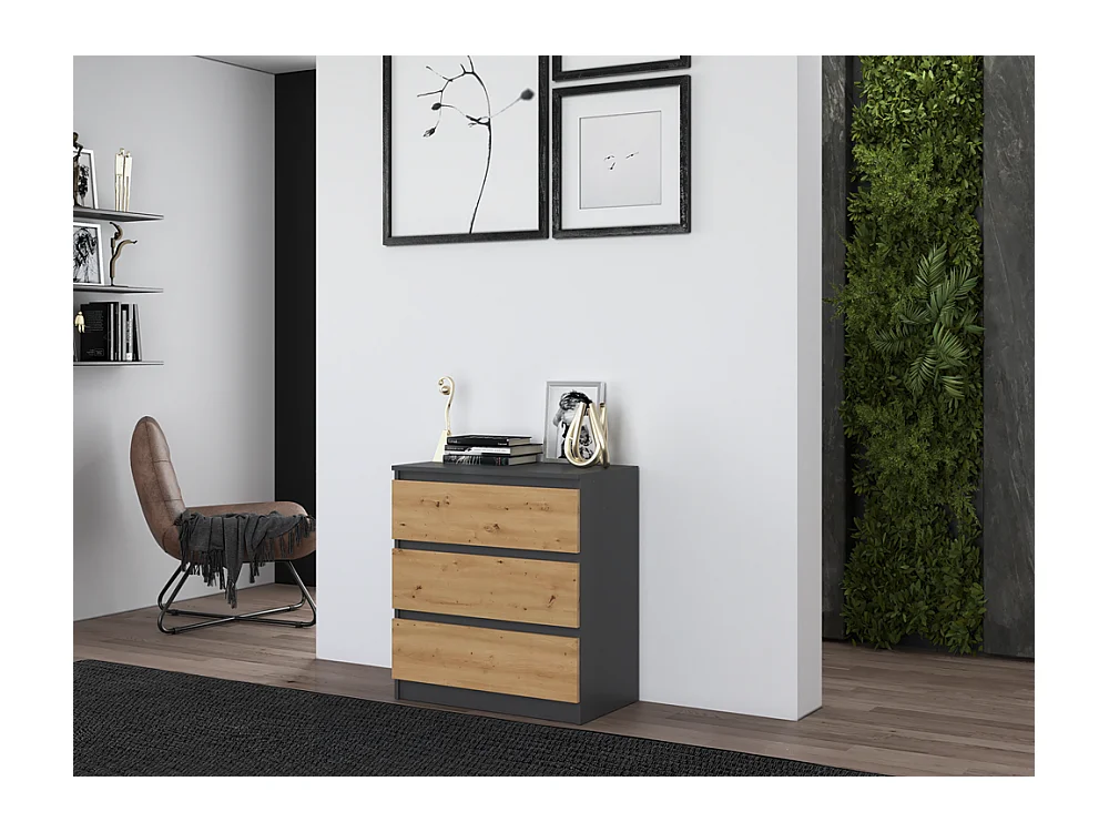 Komoda Malwa M3 | Antracyt/Dąb Artisan |70x40x75 cm | 3 szuflady
