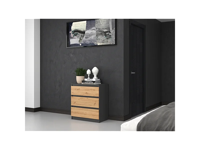 Komoda Malwa M3 | Antracyt/Dąb Artisan |70x40x75 cm | 3 szuflady