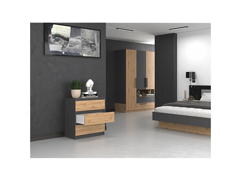 Komoda Malwa M3 | Antracyt/Dąb Artisan |70x40x75 cm | 3 szuflady