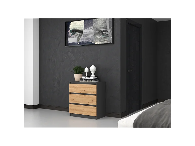 Komoda Malwa M3 | Antracyt/Dąb Artisan |70x40x75 cm | 3 szuflady