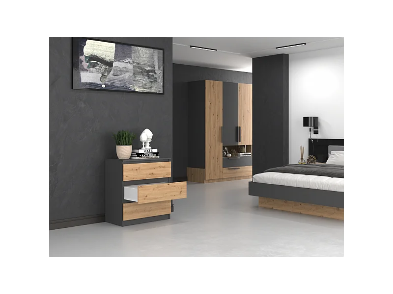 Komoda Malwa M3 | Antracyt/Dąb Artisan |70x40x75 cm | 3 szuflady