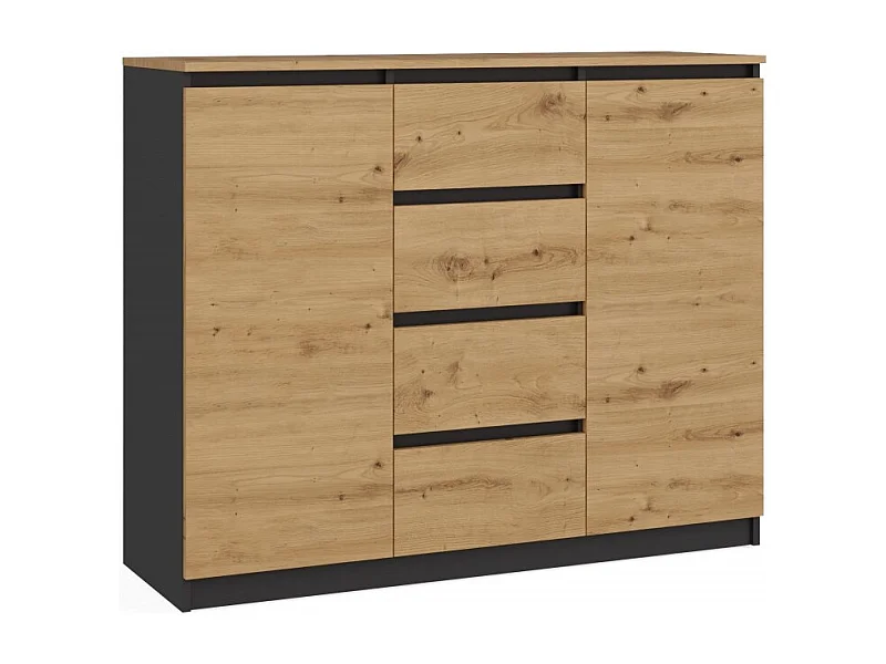 Komoda Malwa 2D4S | Antracyt/Dąb Artisan| 120x40x97 cm | 2 Drzwi, 4 Szuflady