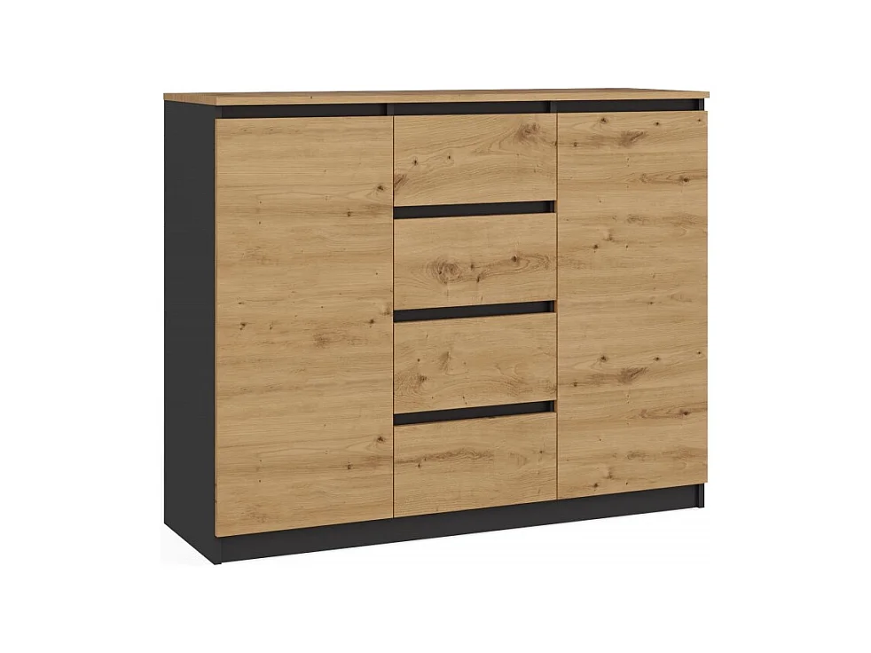 Komoda Malwa 2D4S | Antracyt/Dąb Artisan| 120x40x97 cm | 2 Drzwi, 4 Szuflady