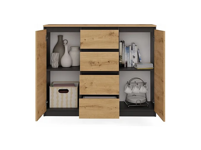 Komoda Malwa 2D4S | Antracyt/Dąb Artisan| 120x40x97 cm | 2 Drzwi, 4 Szuflady