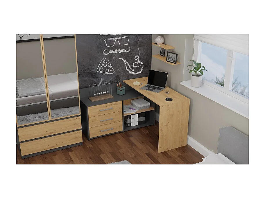 Biurko DANY | Antracyt Artisan | 120x50x76 | Narożne z 3 Szufladami
