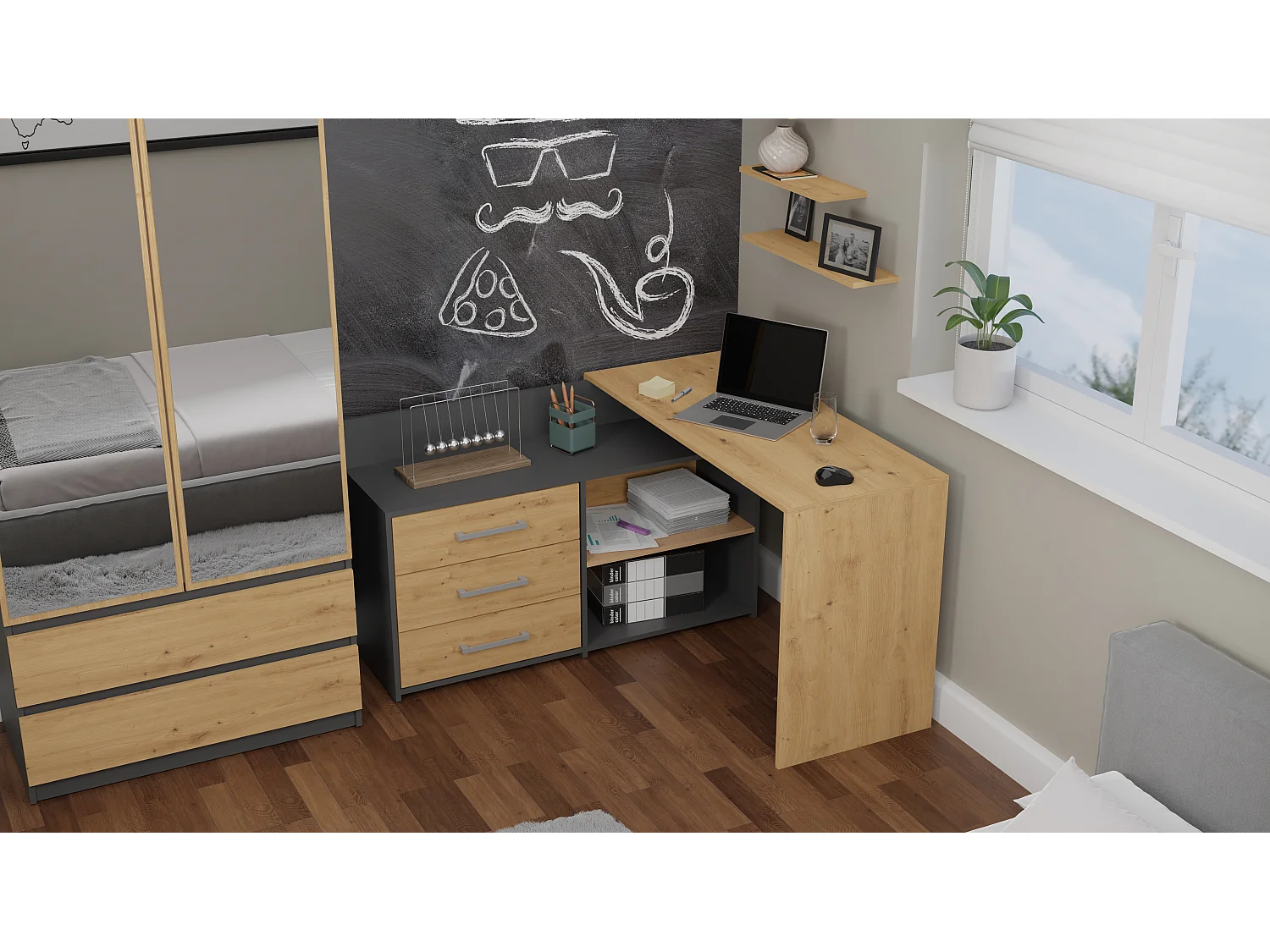 Biurko DANY | Antracyt Artisan | 120x50x76 | Narożne z 3 Szufladami