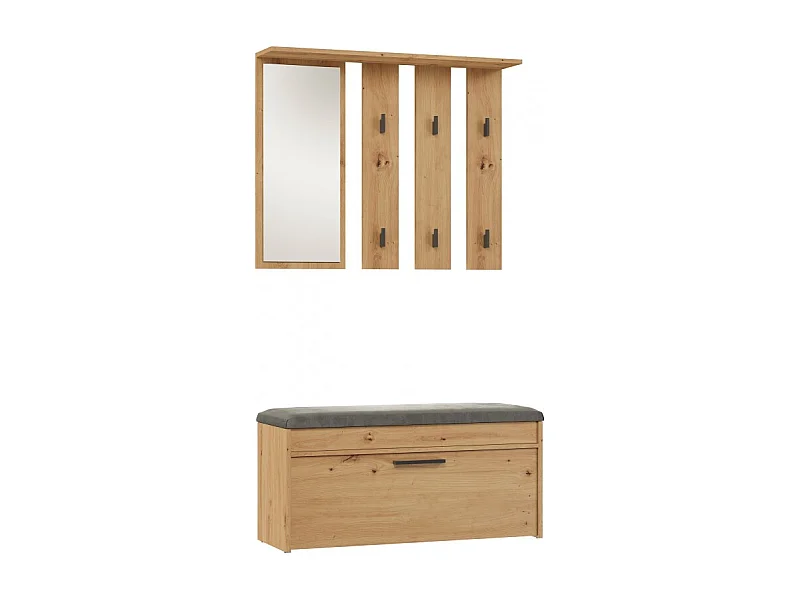 Garderoba Parma | Dąb Artisan | 100x35x180 cm | Wieszak z lustrem + Szafka