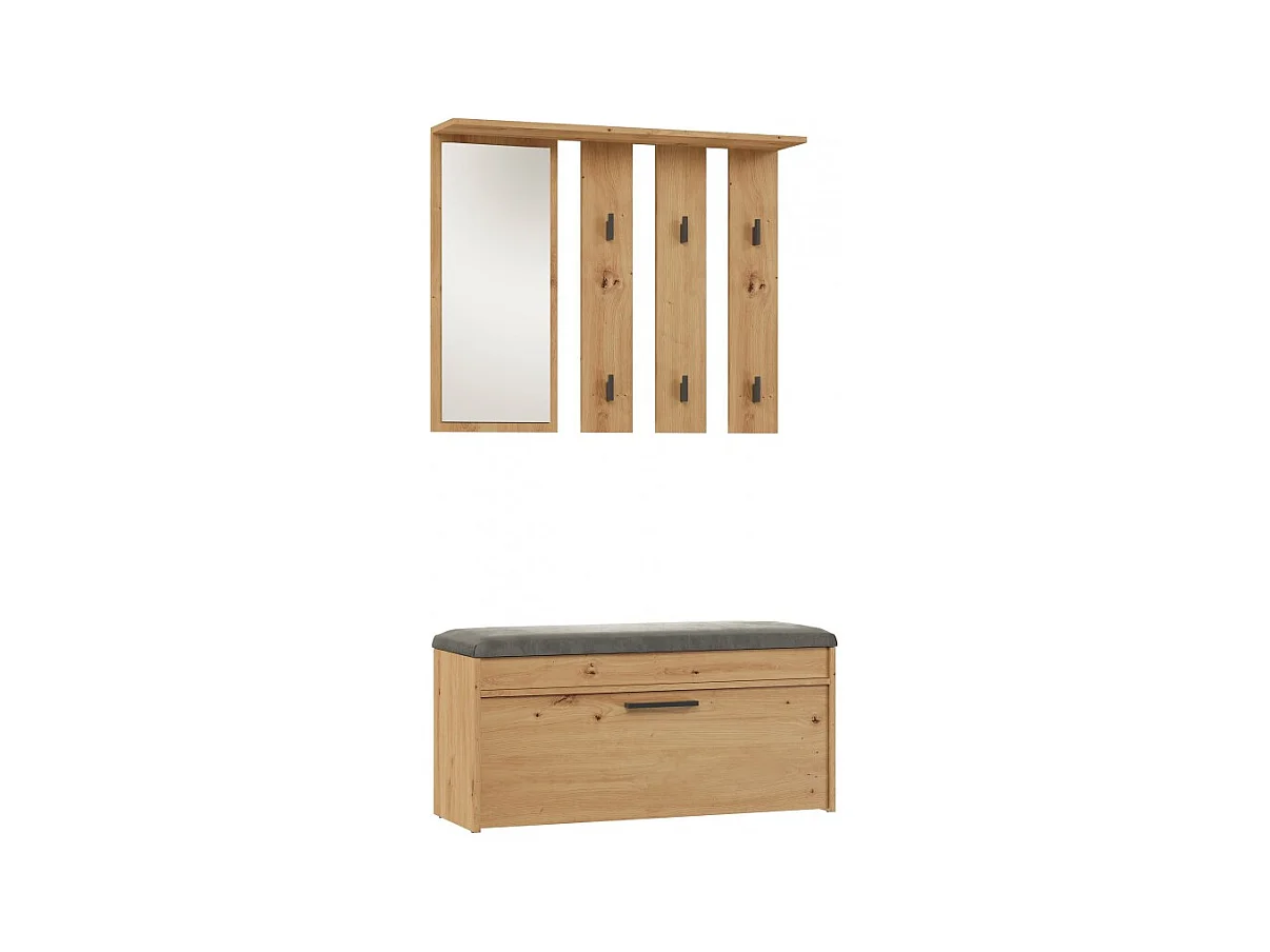 Garderoba Parma | Dąb Artisan | 100x35x180 cm | Wieszak z lustrem + Szafka