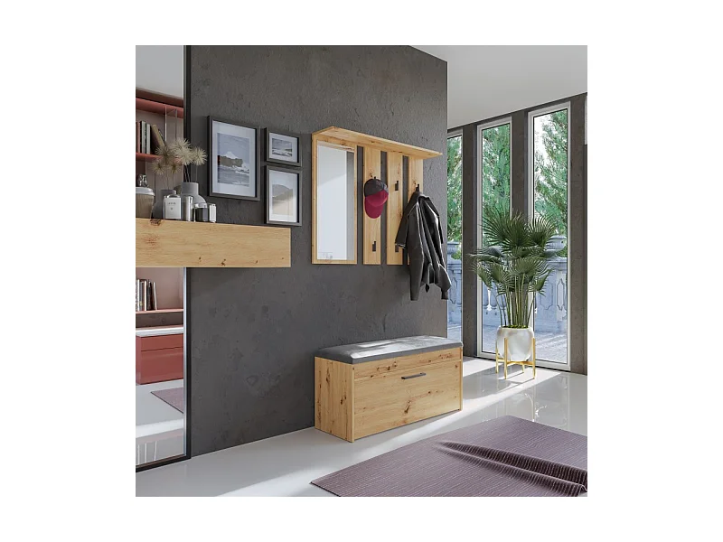 Garderoba Parma | Dąb Artisan | 100x35x180 cm | Wieszak z lustrem + Szafka